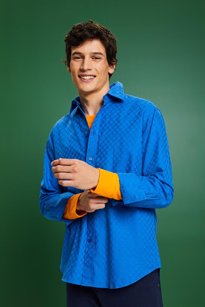Camicia in cotone jacquard, BRIGHT BLUE, detail image number 0