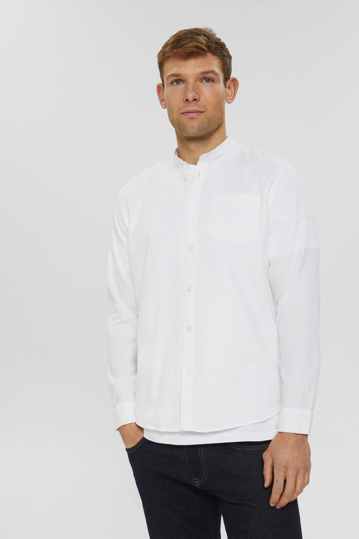 Camicia con colletto alto in cotone, WHITE, detail image number 0