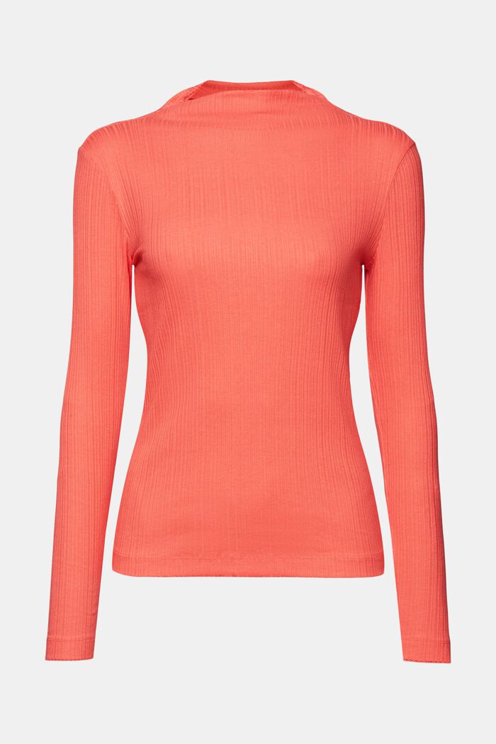Maglia a maniche lunghe a coste, CORAL RED, detail image number 6