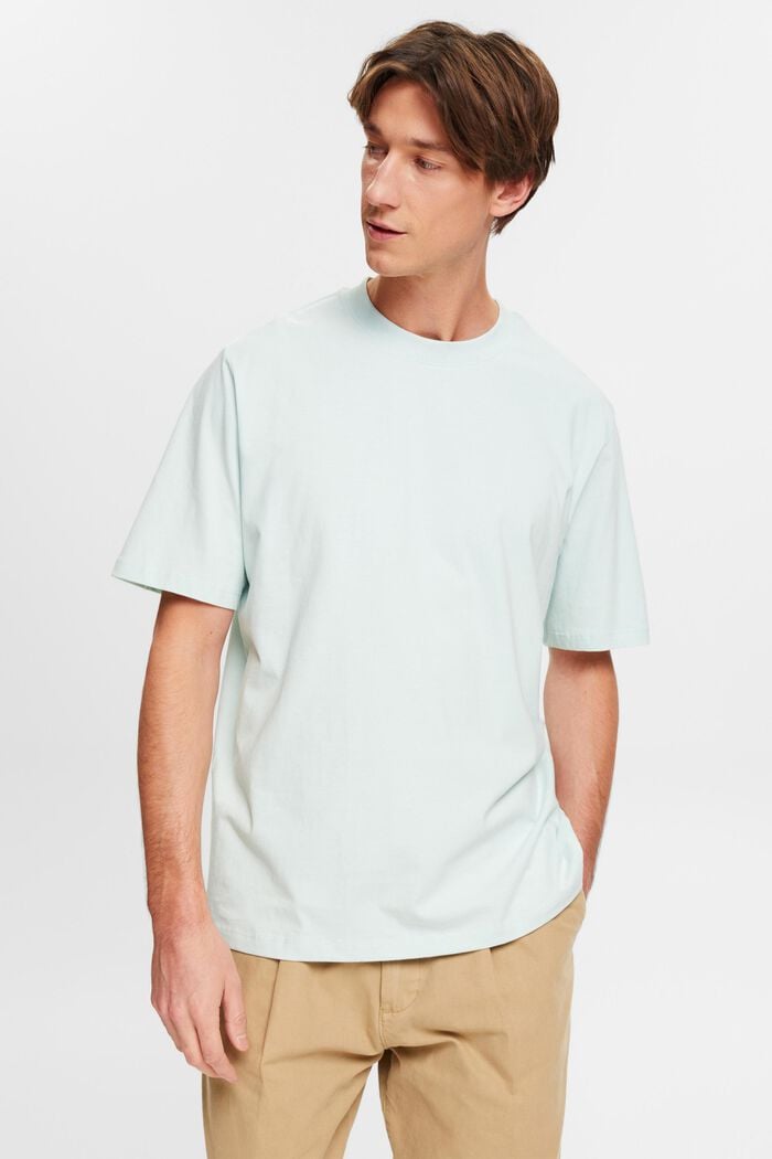 T-shirt girocollo in cotone, LIGHT AQUA GREEN, detail image number 0