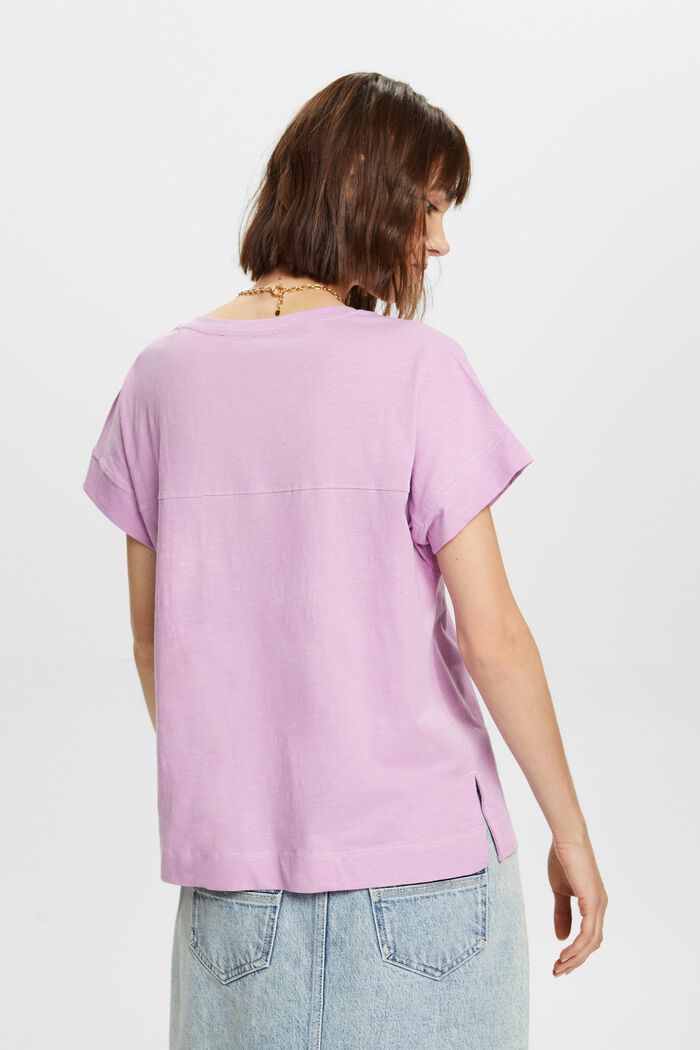 T-shirt in cotone con scollo a V, LILAC, detail image number 3