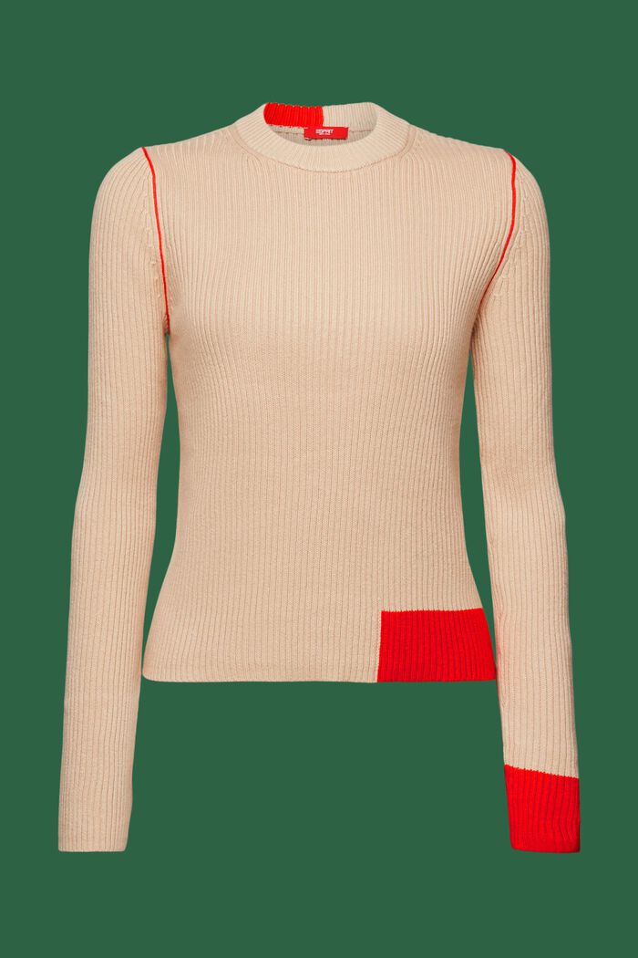 Pullover in maglia a coste, BEIGE, detail image number 5