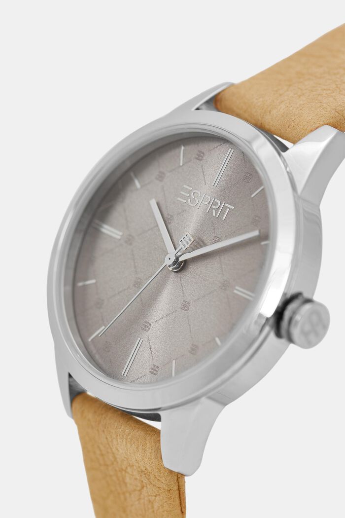 Vegan: orologio in acciaio inox con motivo sulla lunetta, BROWN, detail image number 1