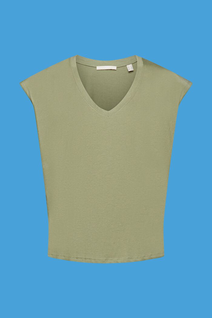 T-shirt di cotone smanicata con scollo a V, LIGHT KHAKI, detail image number 6