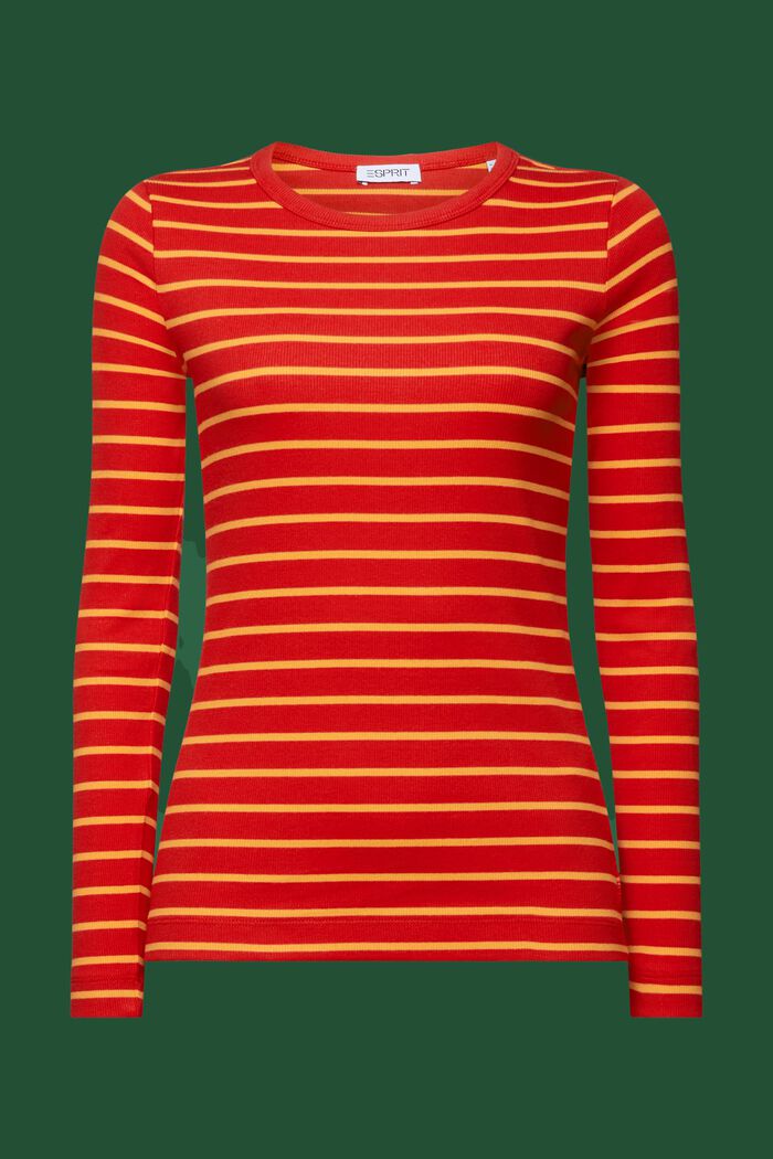 Top a righe in maglia a coste, RED, detail image number 5