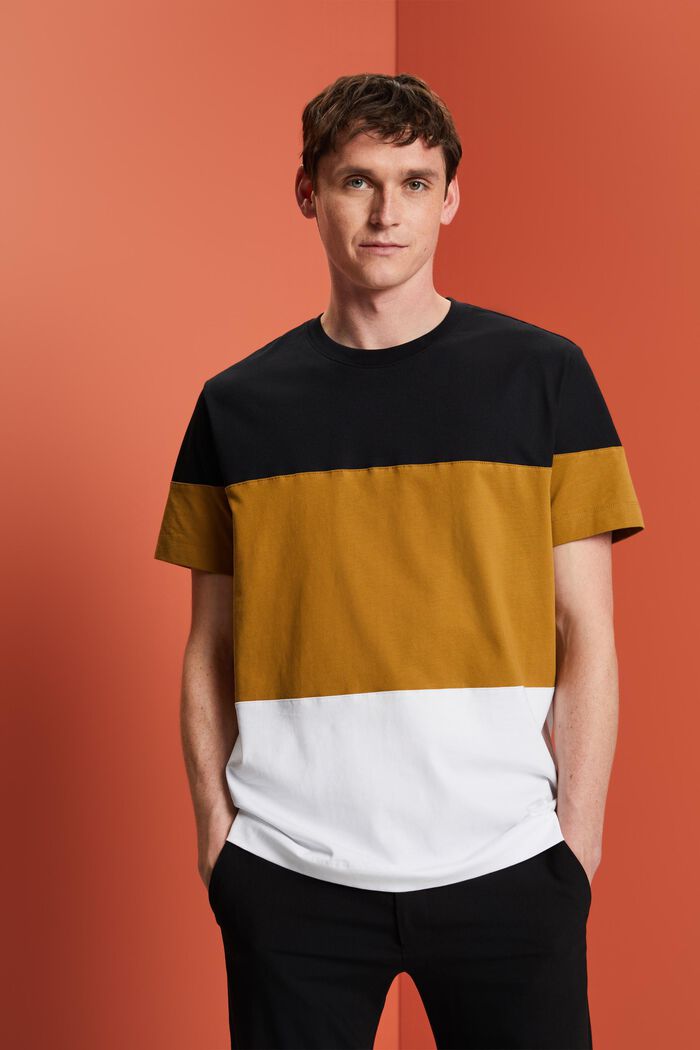 T-shirt a blocchi di colore, 100% cotone, BLACK, detail image number 0
