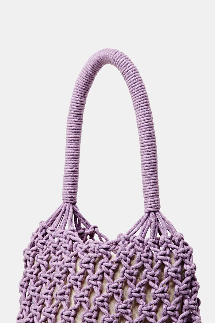 Tote bag a uncinetto a righe con nappe, LILAC, detail image number 1