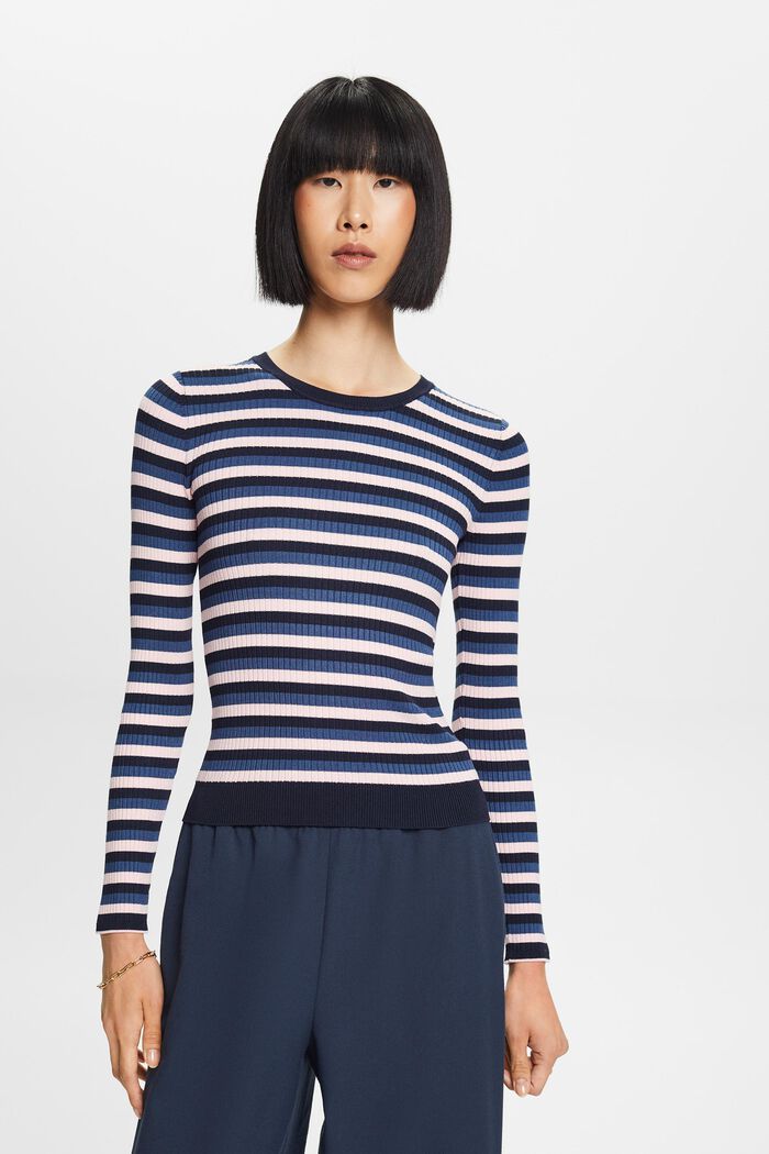 Top a righe in maglia a coste, NAVY, detail image number 1