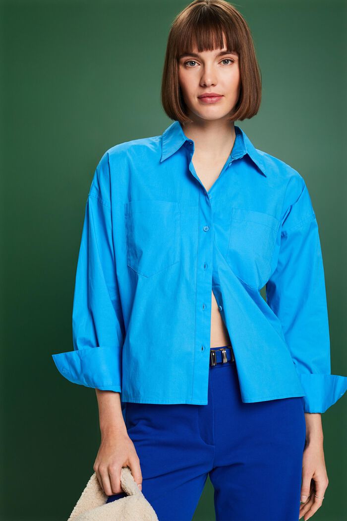 Camicia button-up in popeline di cotone, BLUE, detail image number 0