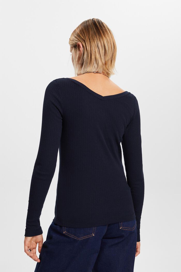Top a pointelle con scollo a V, NAVY, detail image number 4