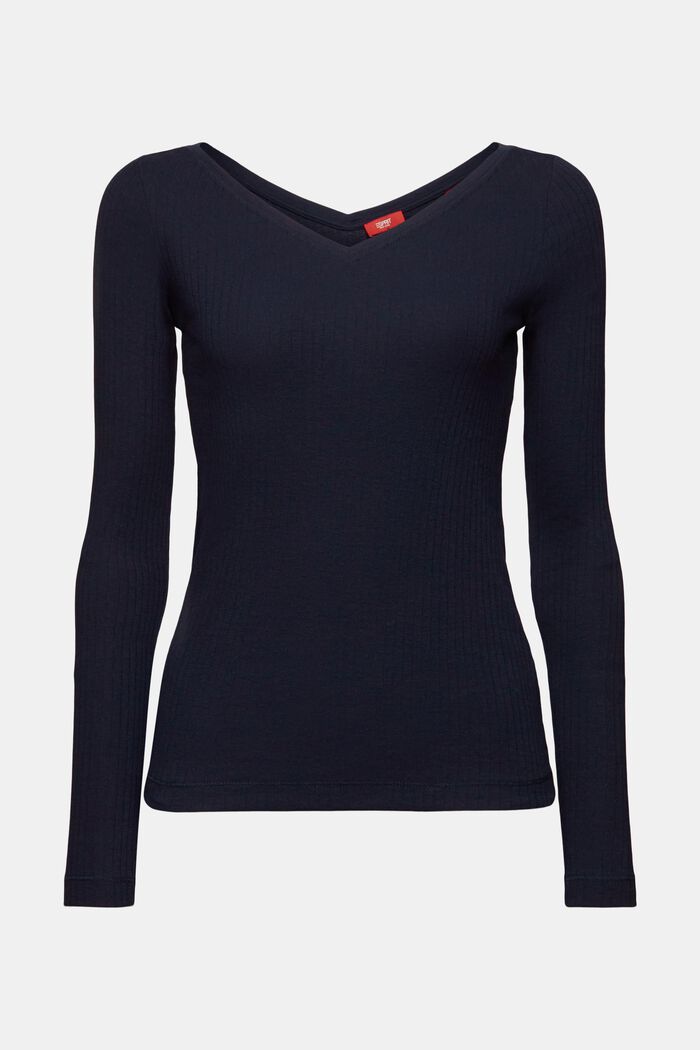 Top a pointelle con scollo a V, NAVY, detail image number 6
