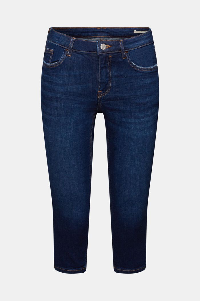 Jeans capri in cotone biologico, BLUE DARK WASHED, detail image number 7