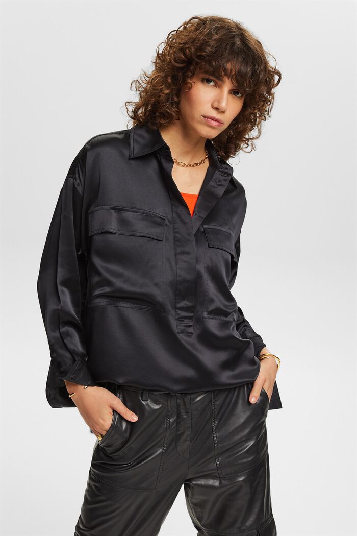Blusa in raso di seta, BLACK, detail image number 4