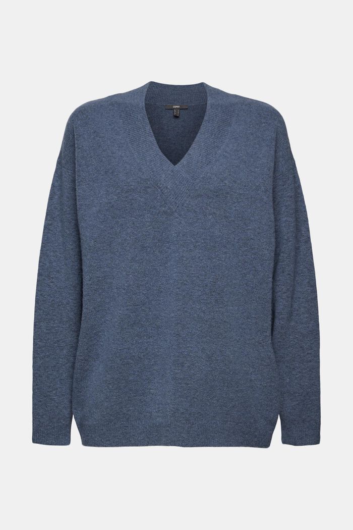 Con lana di lama: pullover con scollo a V, PETROL BLUE, detail image number 7