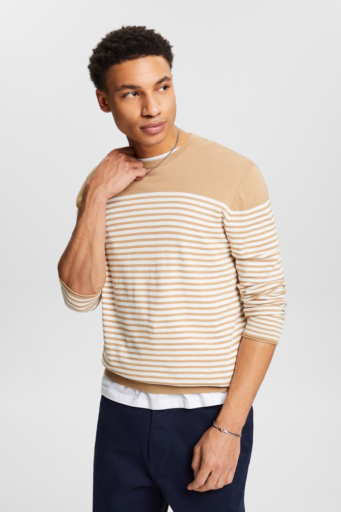 Pullover a righe in cotone, BEIGE, detail image number 0
