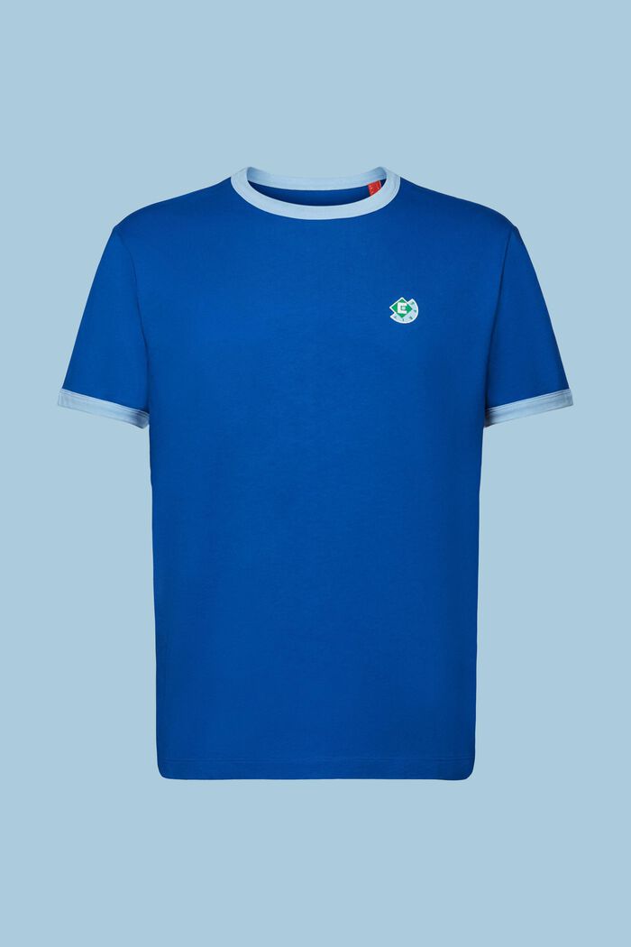 T-shirt in cotone a girocollo con logo, BRIGHT BLUE, detail image number 6