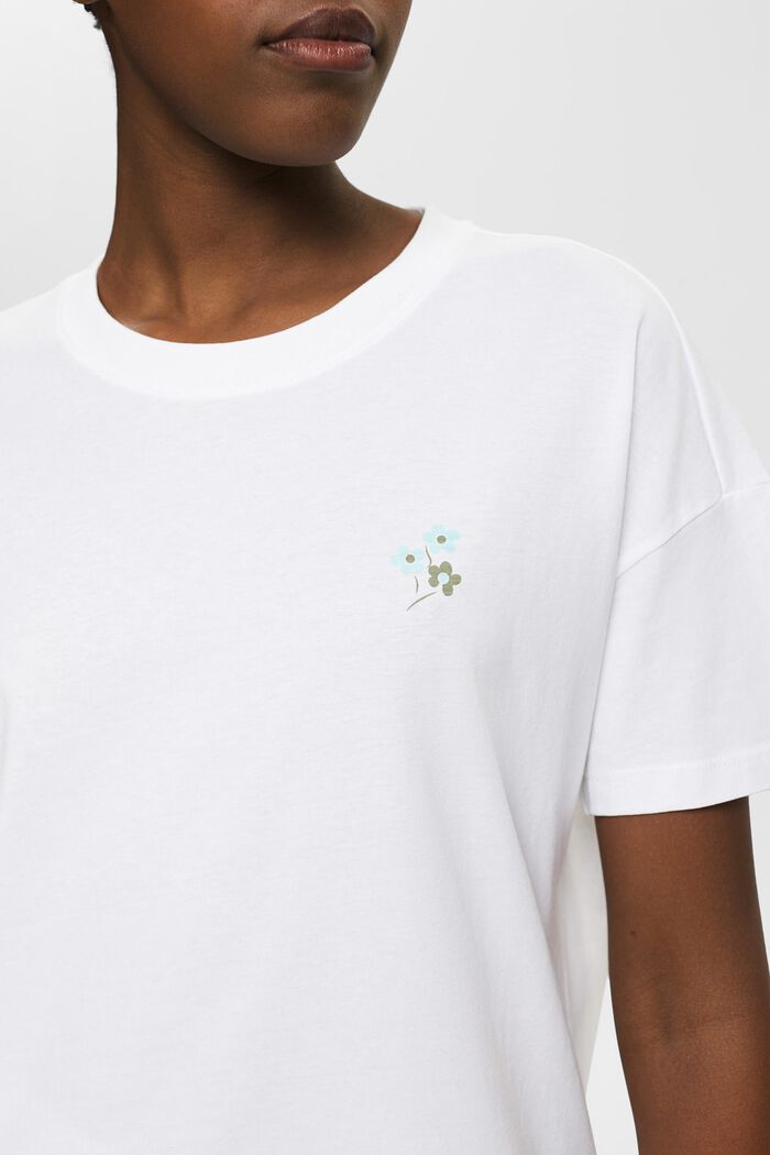 T-shirt con stampa floreale sul petto, WHITE, detail image number 2