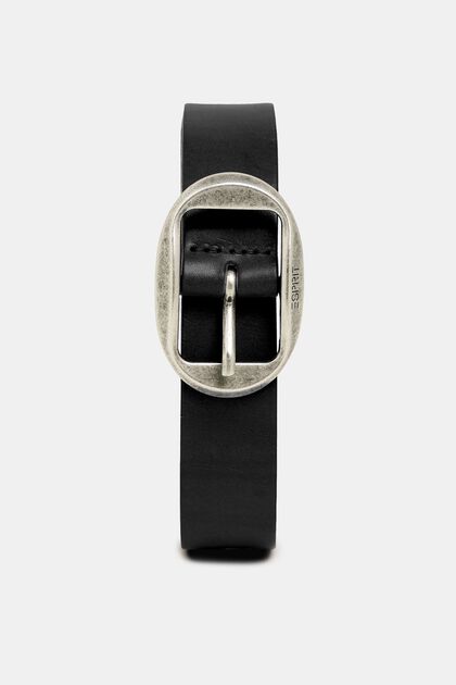 Cintura con fibbia vintage, in pelle, BLACK, overview