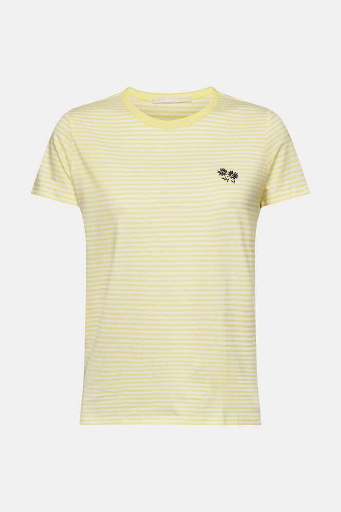 T-shirt a righe con fiore ricamato, LIGHT YELLOW, detail image number 6