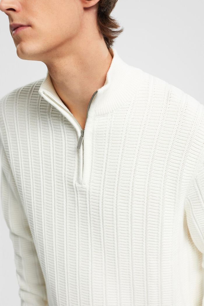 Pullover in maglia larga con zip di media lunghezza, OFF WHITE, detail image number 2