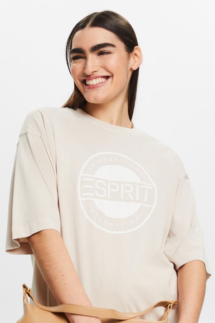 T-shirt in jersey di cotone con logo, LIGHT BEIGE, detail image number 4
