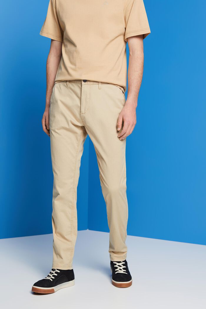 Pantaloni chino elasticizzati in cotone, SAND, detail image number 0