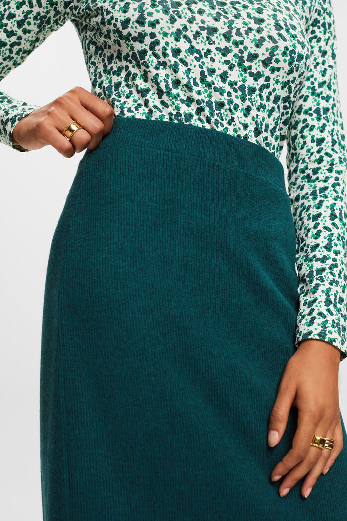 Gonna midi in maglia a coste, EMERALD GREEN, detail image number 2
