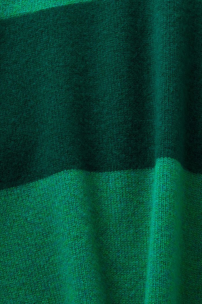 Maglione in cachemire a righe rugby con scollo a V, EMERALD GREEN, detail image number 6