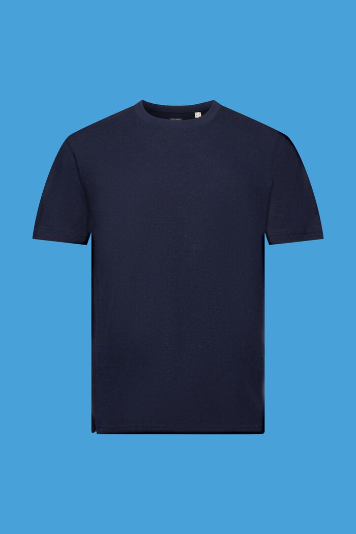 T-shirt a girocollo, misto cotone e lino, NAVY, detail image number 6