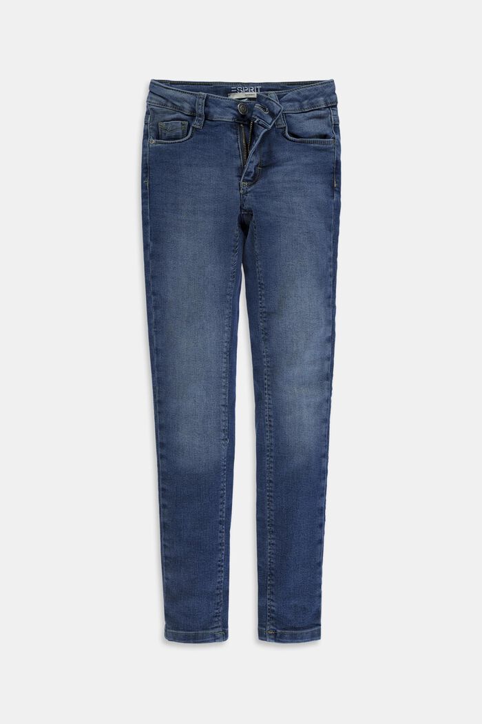Jeans stretch con differenti fit e cintura regolabile, BLUE MEDIUM WASHED, detail image number 0
