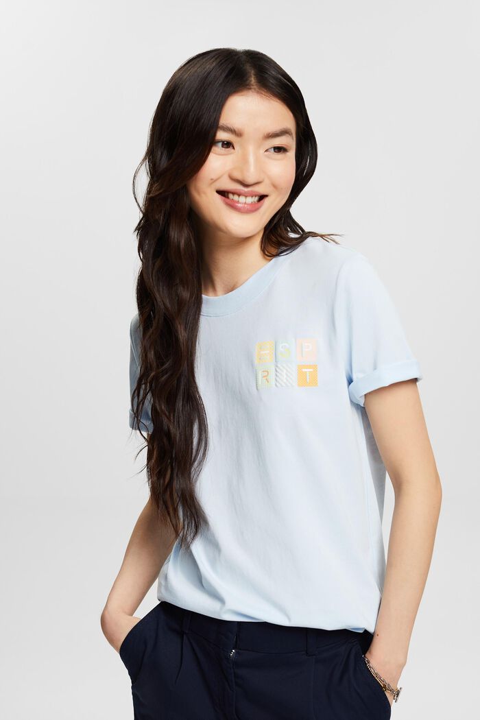 T-shirt in jersey con logo, PASTEL BLUE, detail image number 0