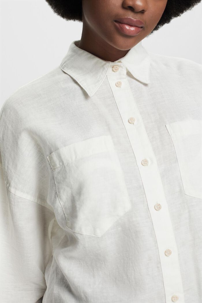 Camicia blusata in lino e cotone, OFF WHITE, detail image number 3