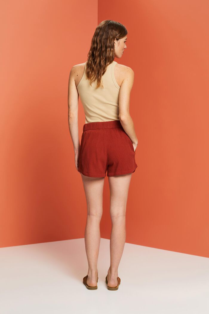 Shorts pull on in cotone stropicciato, TERRACOTTA, detail image number 3