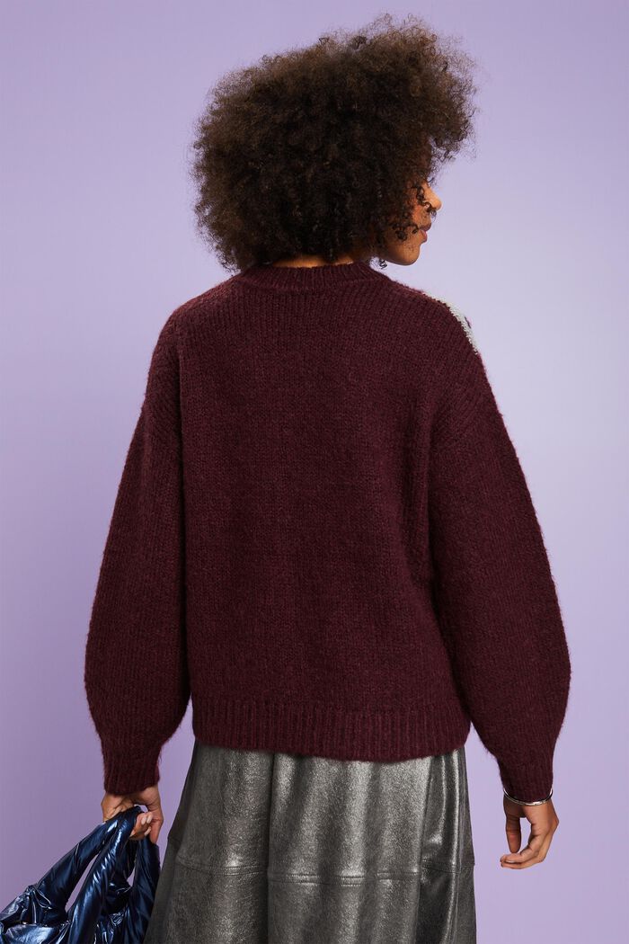 Pullover metallico jacquard a maglia, BORDEAUX RED, detail image number 3