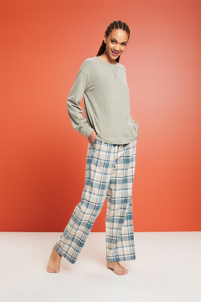 Pantaloni del pigiama in flanella a quadri, TEAL BLUE, detail image number 1