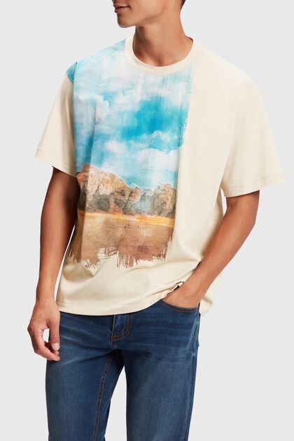 T-shirt con stampa paesaggistica digitale sul davanti