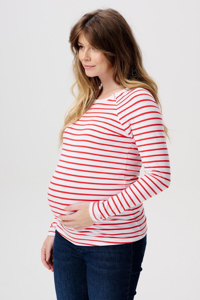 MATERNITY t-shirt a righe in misto cotone bio, MISSION RED, detail image number 0
