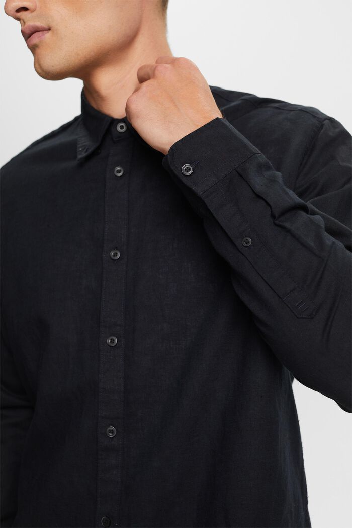 Camicia button-down in misto cotone e lino, BLACK, detail image number 2