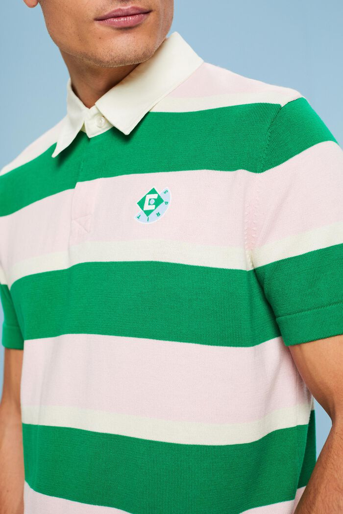 Maglietta polo in cotone con logo a righe, GREEN, detail image number 3