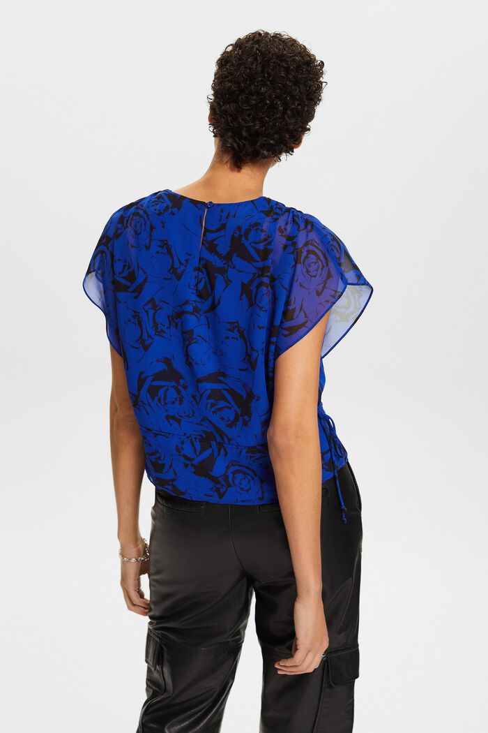Blusa in chiffon con coulisse e stampa, BRIGHT BLUE, detail image number 2