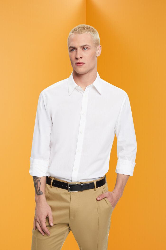 Camicia slim fit in cotone, WHITE, detail image number 0