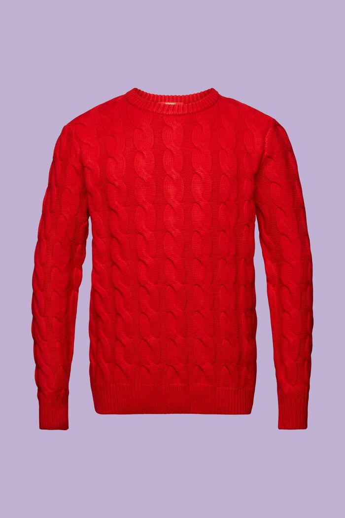 Pullover in maglia di lana intrecciata, DARK RED, detail image number 7