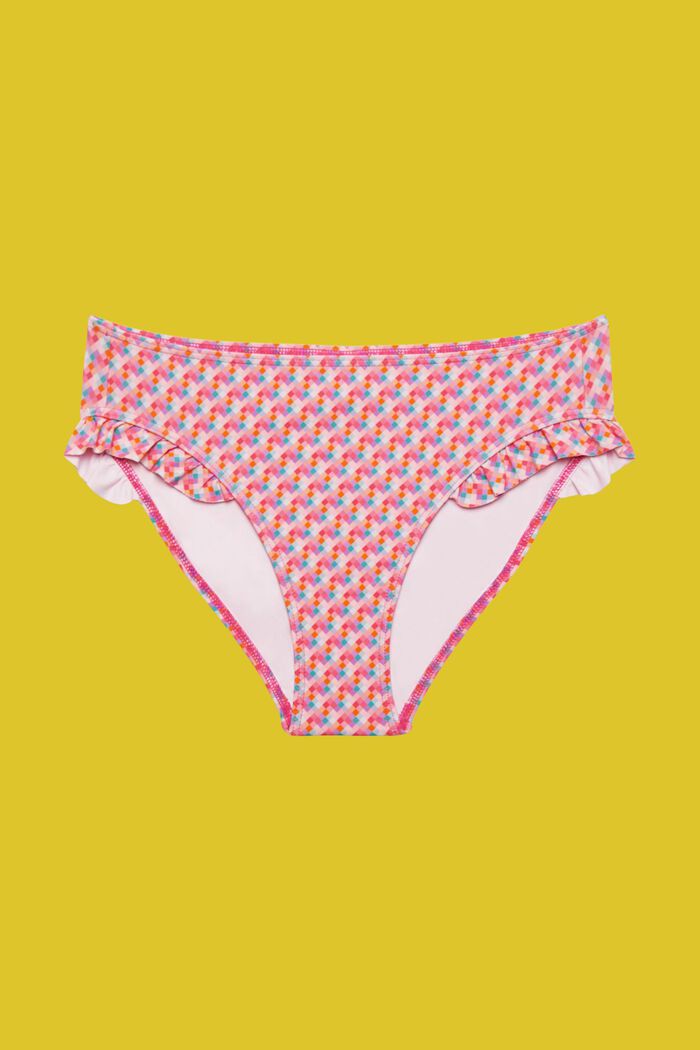 Slip bikini multicolore con dettagli arricciati, PINK FUCHSIA, detail image number 3
