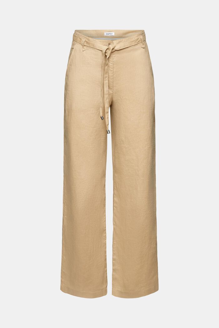 Pantaloni con cintura in lino a gamba larga, BEIGE, detail image number 7
