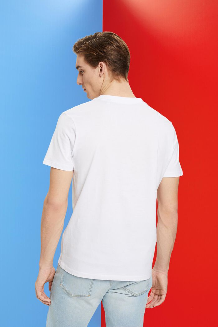 T-shirt slim fit in cotone con scollo a V, WHITE, detail image number 3