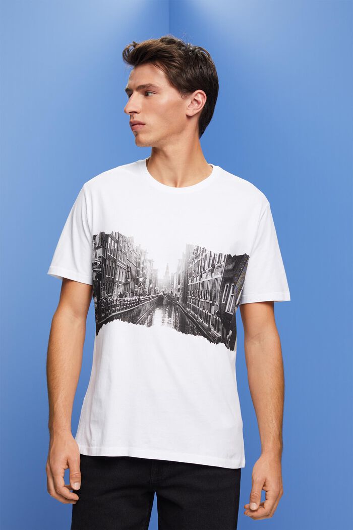 T-shirt girocollo con stampa, 100% cotone, WHITE, detail image number 0