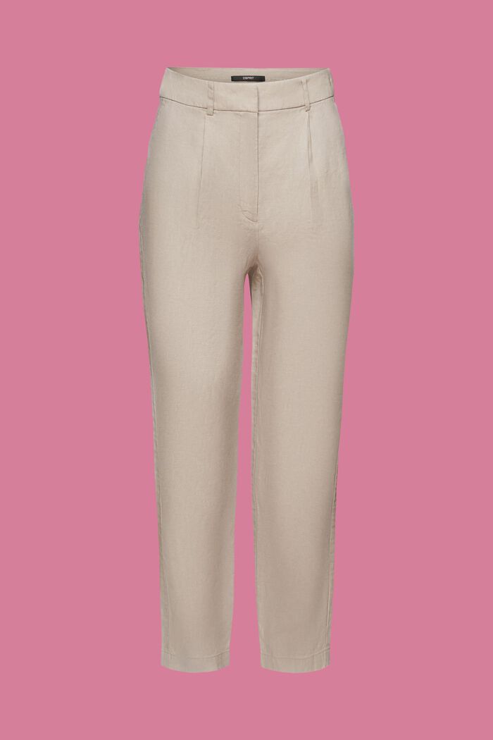 Pantaloni cropped in lino, LIGHT TAUPE, detail image number 6