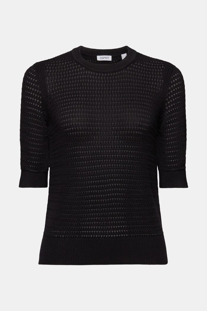 Pullover in mesh a manica corta, BLACK, detail image number 6