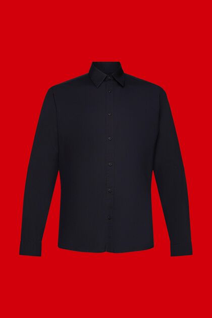 Camicia slim fit in cotone, BLACK, overview