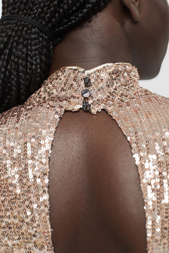 Abito maxi con paillettes applicate, DUSTY NUDE, detail image number 4